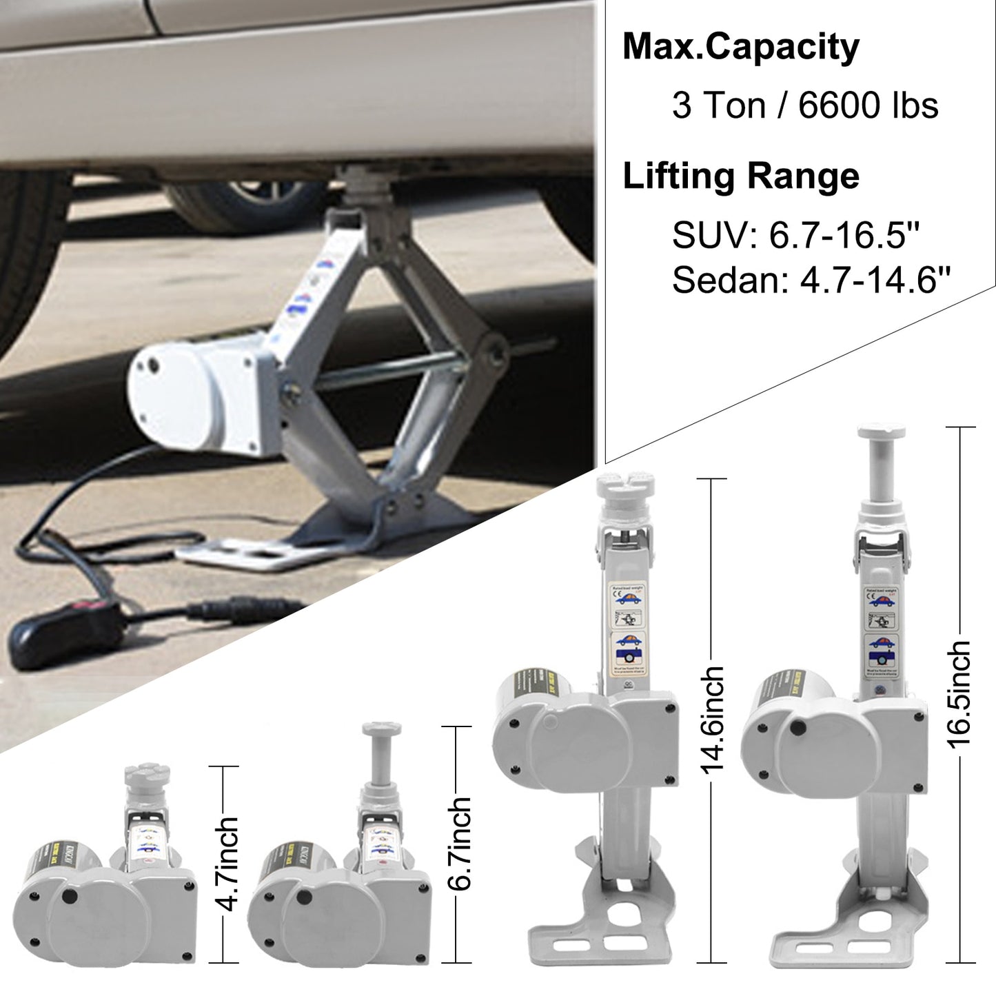 3 Ton Electric Car Jack Lifting Car Scissors Floor Jacks Kit W/ Impact Wrench Air Pump