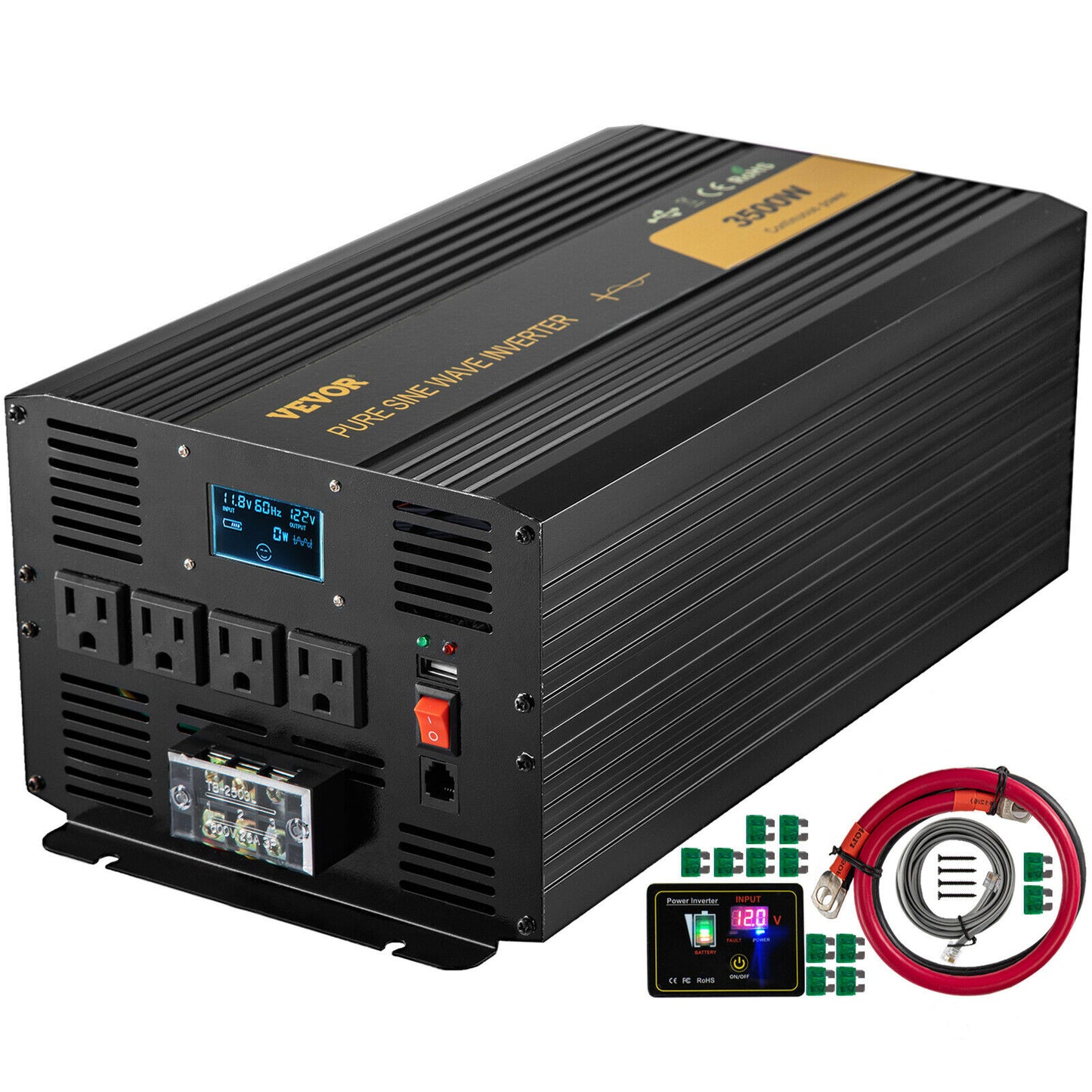 Sine Wave Power Inverter 12V DC to 120V AC . Powers TVs, Laptops, and Fans,