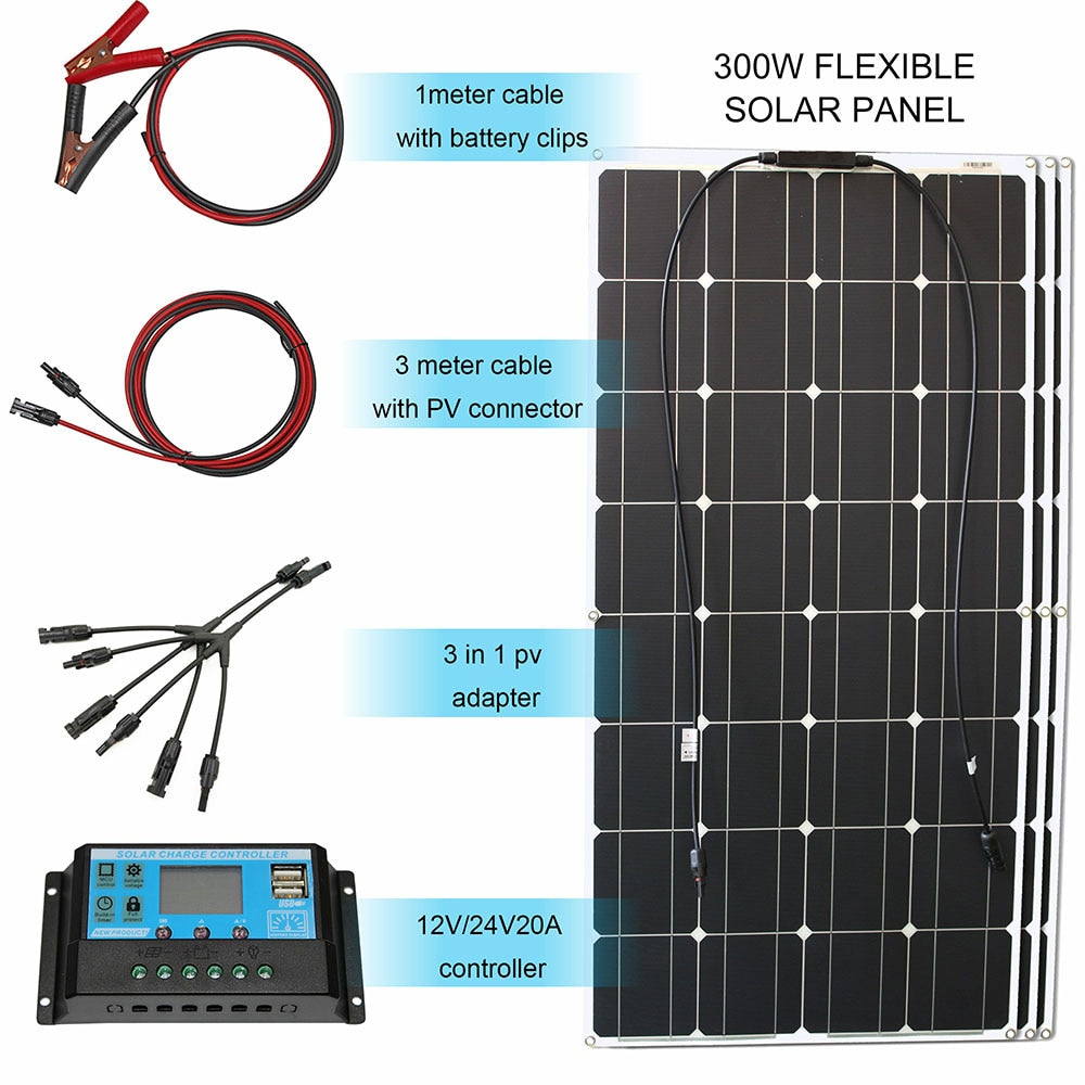 12v flexible solar panel kit with solar controller for battery charger