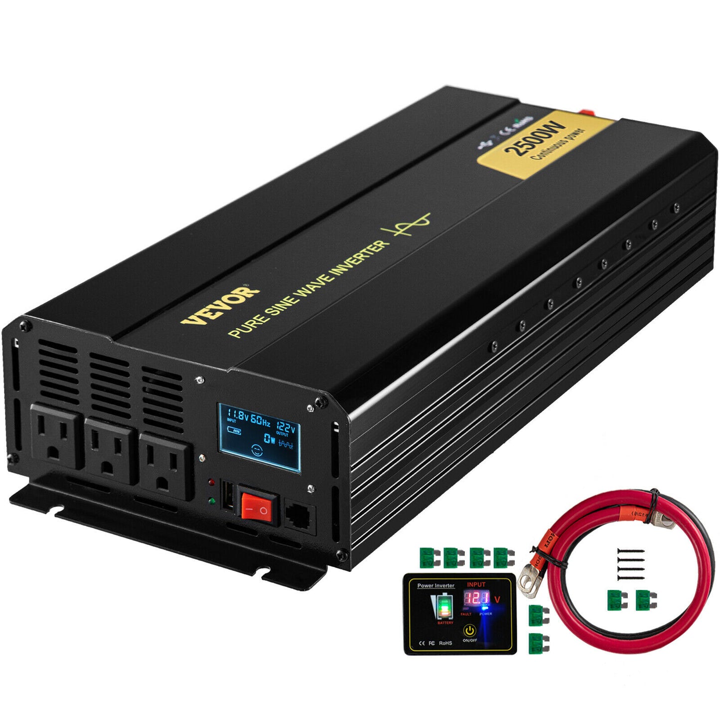 Sine Wave Power Inverter 12V DC to 120V AC . Powers TVs, Laptops, and Fans,