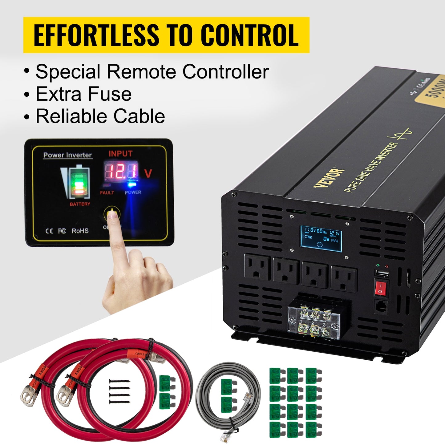 Sine Wave Power Inverter 12V DC to 120V AC . Powers TVs, Laptops, and Fans,