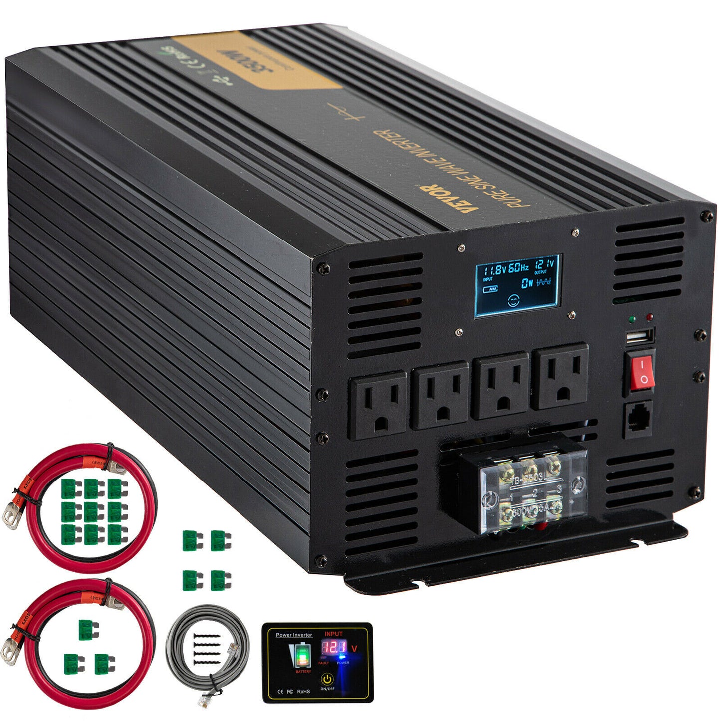 Sine Wave Power Inverter 12V DC to 120V AC . Powers TVs, Laptops, and Fans,