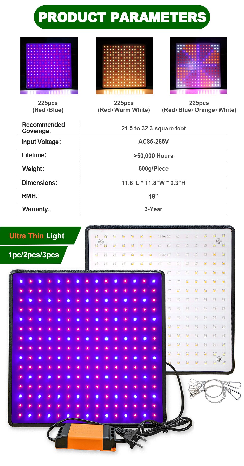 3500K Grow Tent Lamp 1000W LED Grow Light Panel