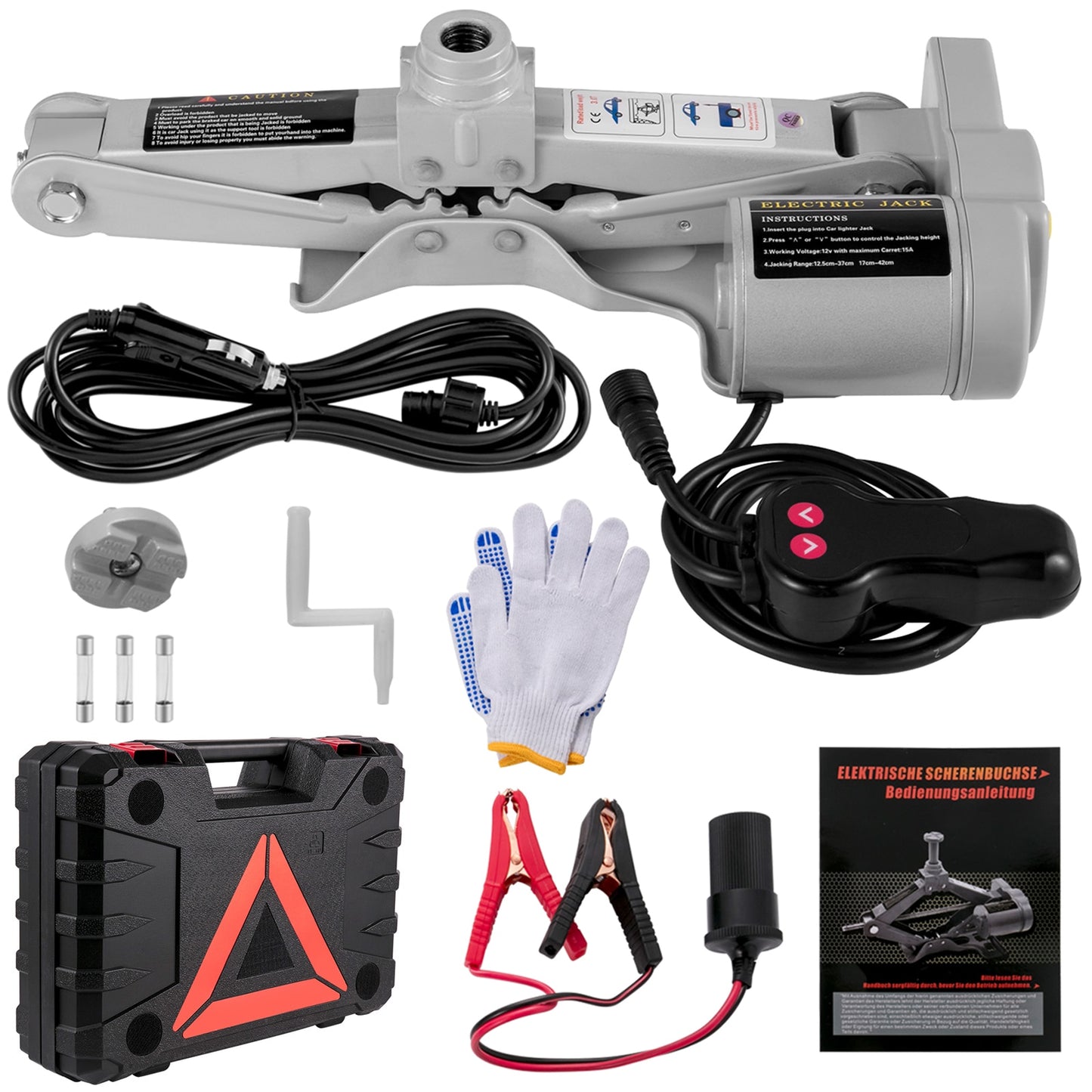 3 Ton Electric Car Jack Lifting Car Scissors Floor Jacks Kit W/ Impact Wrench Air Pump