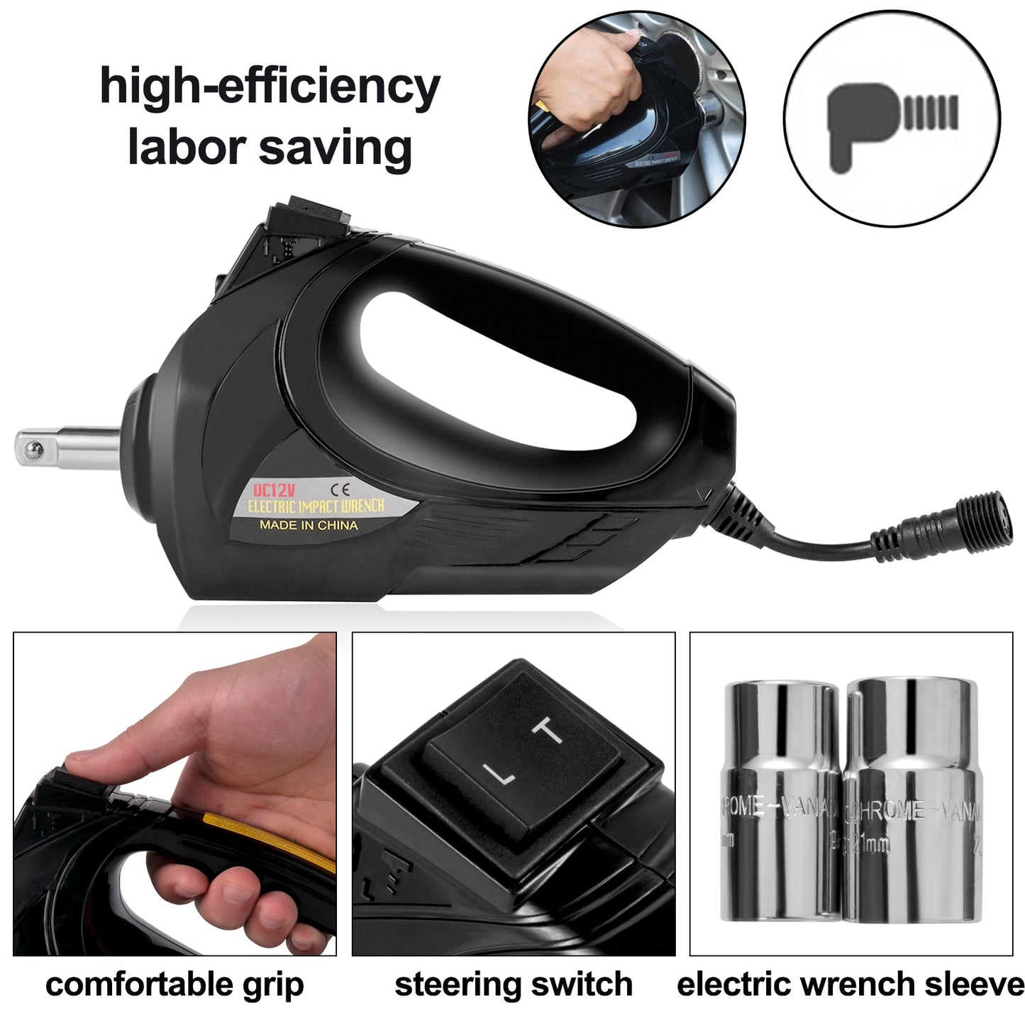 3 Ton Electric Car Jack Lifting Car Scissors Floor Jacks Kit W/ Impact Wrench Air Pump