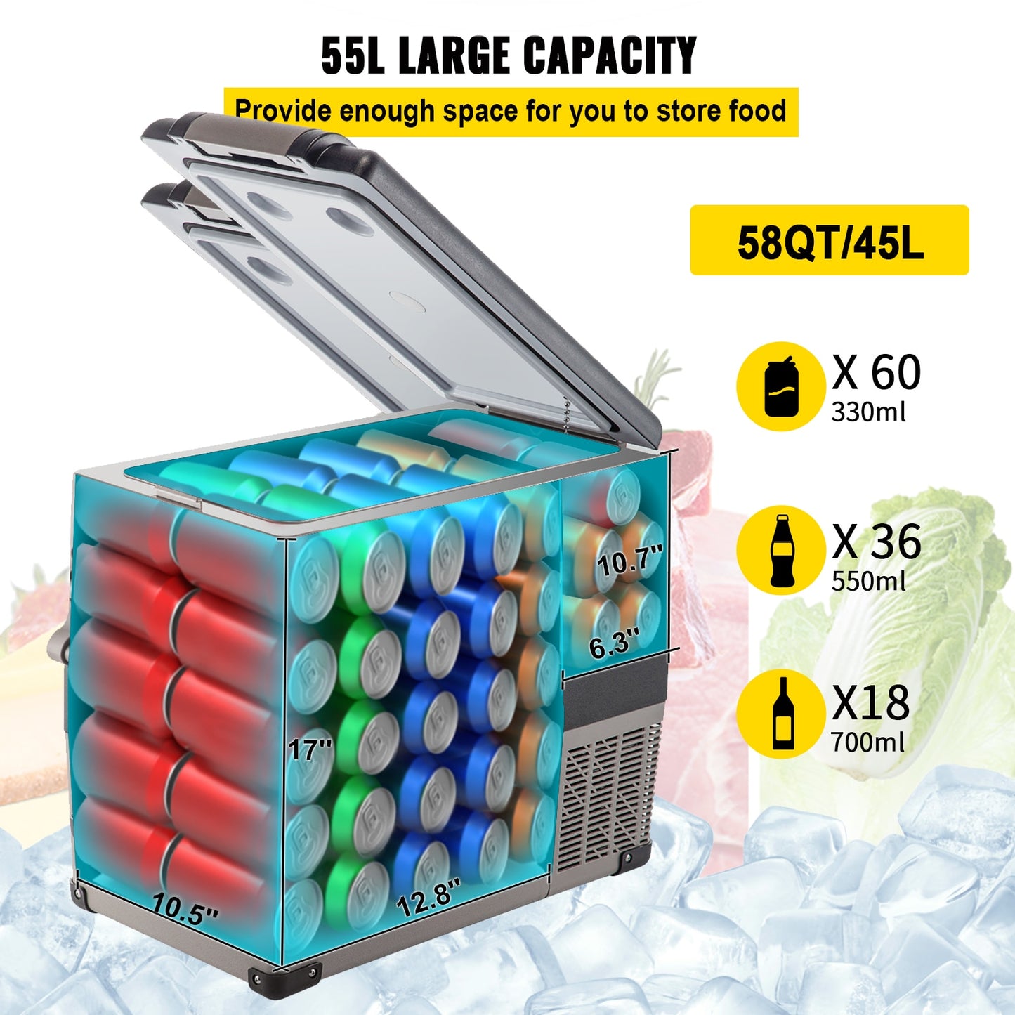 Car Refrigerator Mini Fridge Freezer Portable Compressor Cooler 12/24V DC 110-240V Ice Box