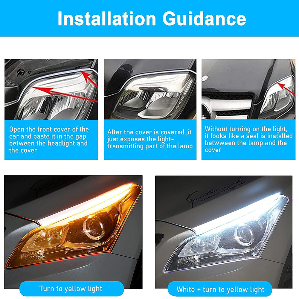 2pcs Car LED DRL Daytime Night Running Light Waterproof Flexible Universal Car Flowing Turning Signal Light Brake LED Strip Lamp
