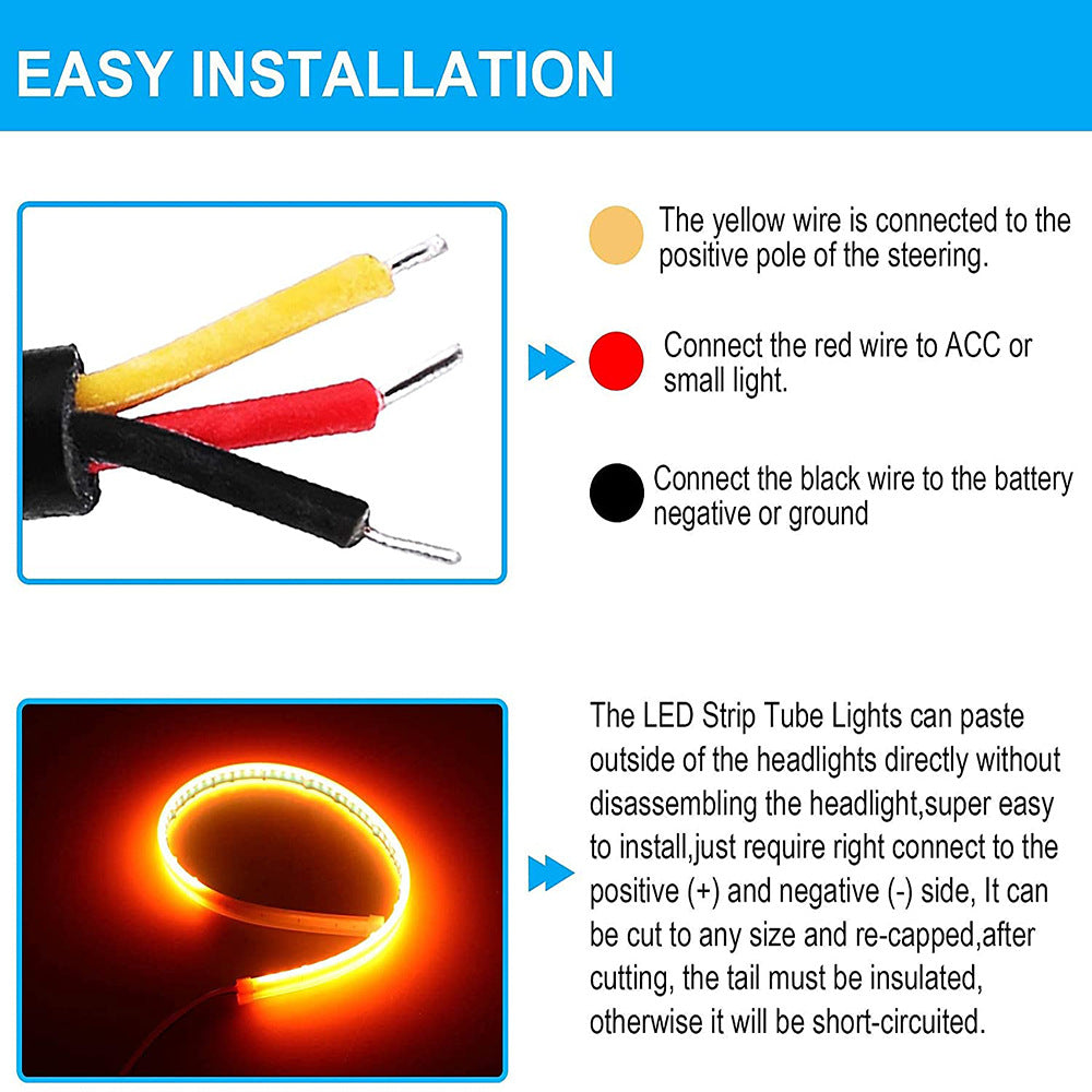 2pcs Car LED DRL Daytime Night Running Light Waterproof Flexible Universal Car Flowing Turning Signal Light Brake LED Strip Lamp
