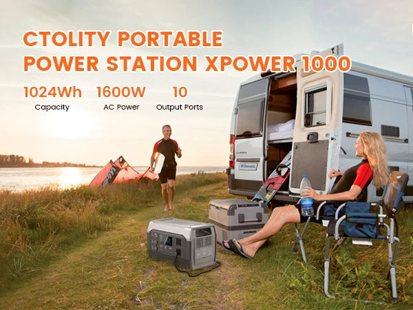 Ctolity 2400W 1600W 500W Portable Power Station,200W 100W Solar Panel Option, Solar Generator for Camping Emergency,UPS Function