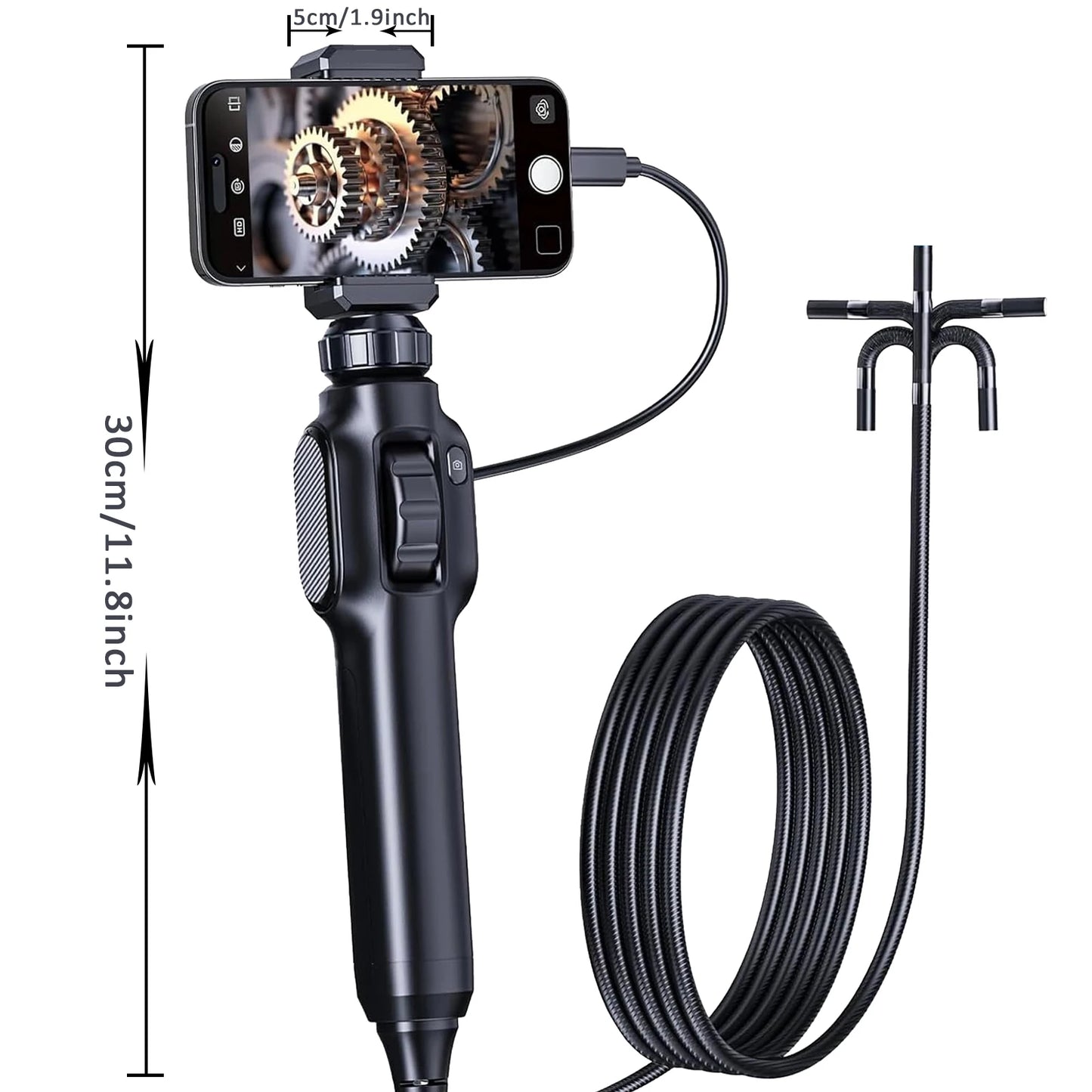 Two-Way Articulating Borescope Industrial Endoscope Camera with Light,1m Inspection Scope for Automotive and Aircraft Mechanics