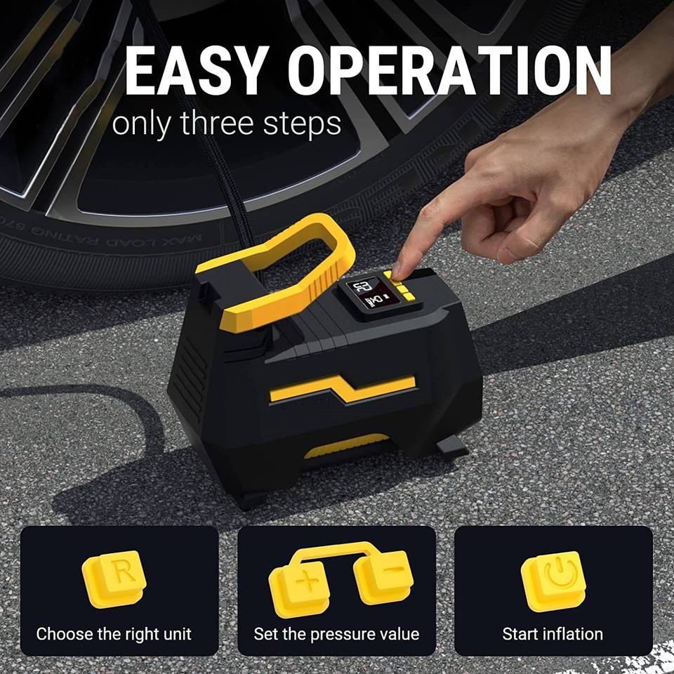 Car Tire Inflator Air Compressor Dual Power 110V-230V AC/DC 12V Digital Portable Electric Air Pump