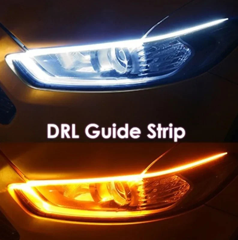 2pcs Car LED DRL Daytime Night Running Light Waterproof Flexible Universal Car Flowing Turning Signal Light Brake LED Strip Lamp