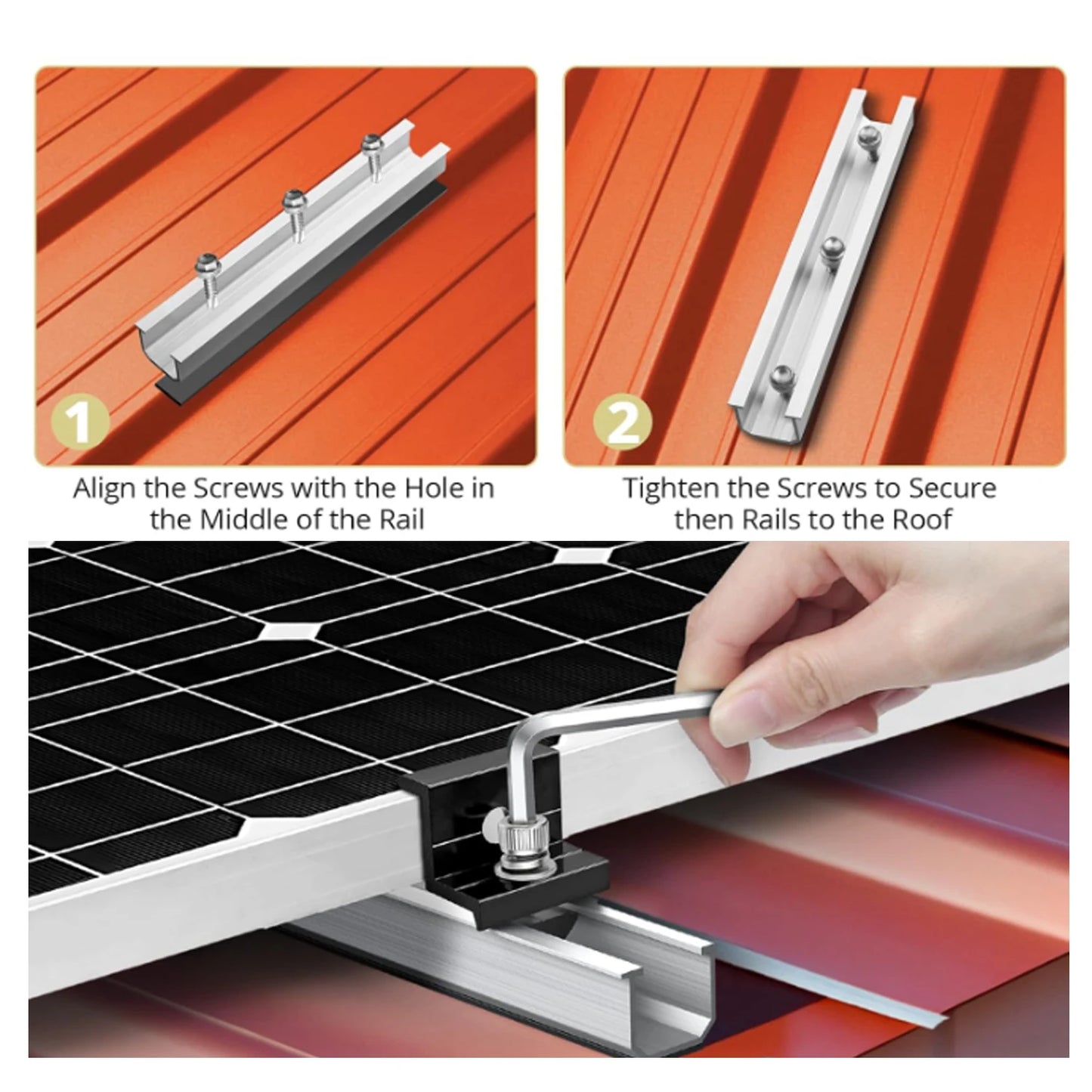 8Pcs/set Solar Photovoltaic Bracket, 12cm Solar Panel Mounting Rail, Aluminum Alloy Clamp For Roof Solar Module Solar Panel
