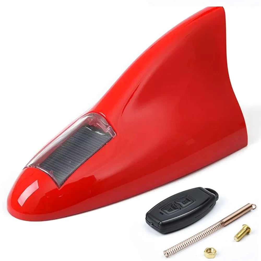 Car Solar LED Anti Collision Light Warning Lights Universal Shark Fin Antenna Light Automobile Modeling Decorating Accessories