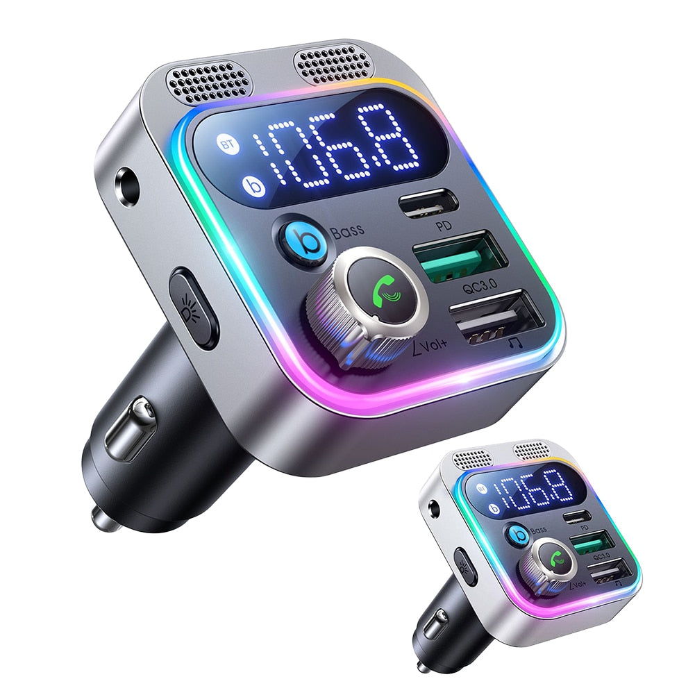 Bluetooth-compatible 5.0 FM Transmitter Adapter Deep Bass Sound Car Wireless Transmitter