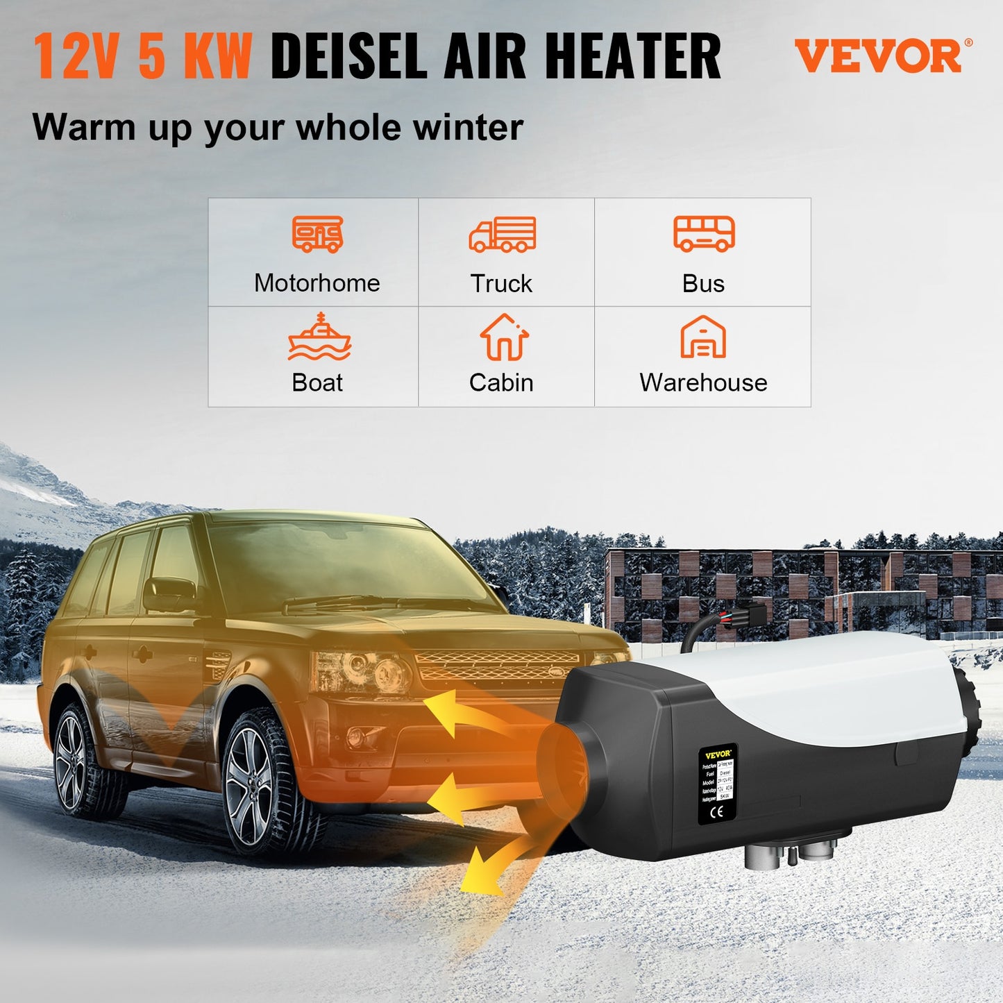 VEVOR 5KW 12V Diesel Air Heater With LCD Switch Silencer For Truck Boat Trailer Caravan Fast Heating Car Heater