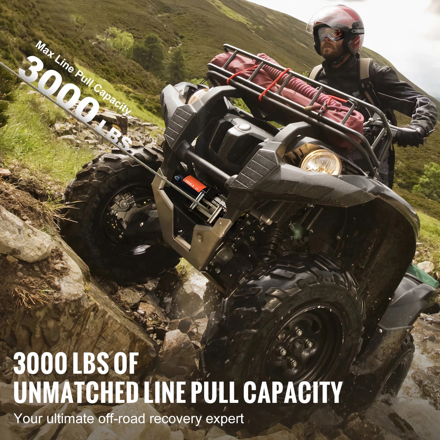 SucceBuy 3000lbs ATV/UTV Electric Winch 12V DC Steel Rope Winch with 39ft Cable Roller Wired Remote Control for Towing Off-Road
