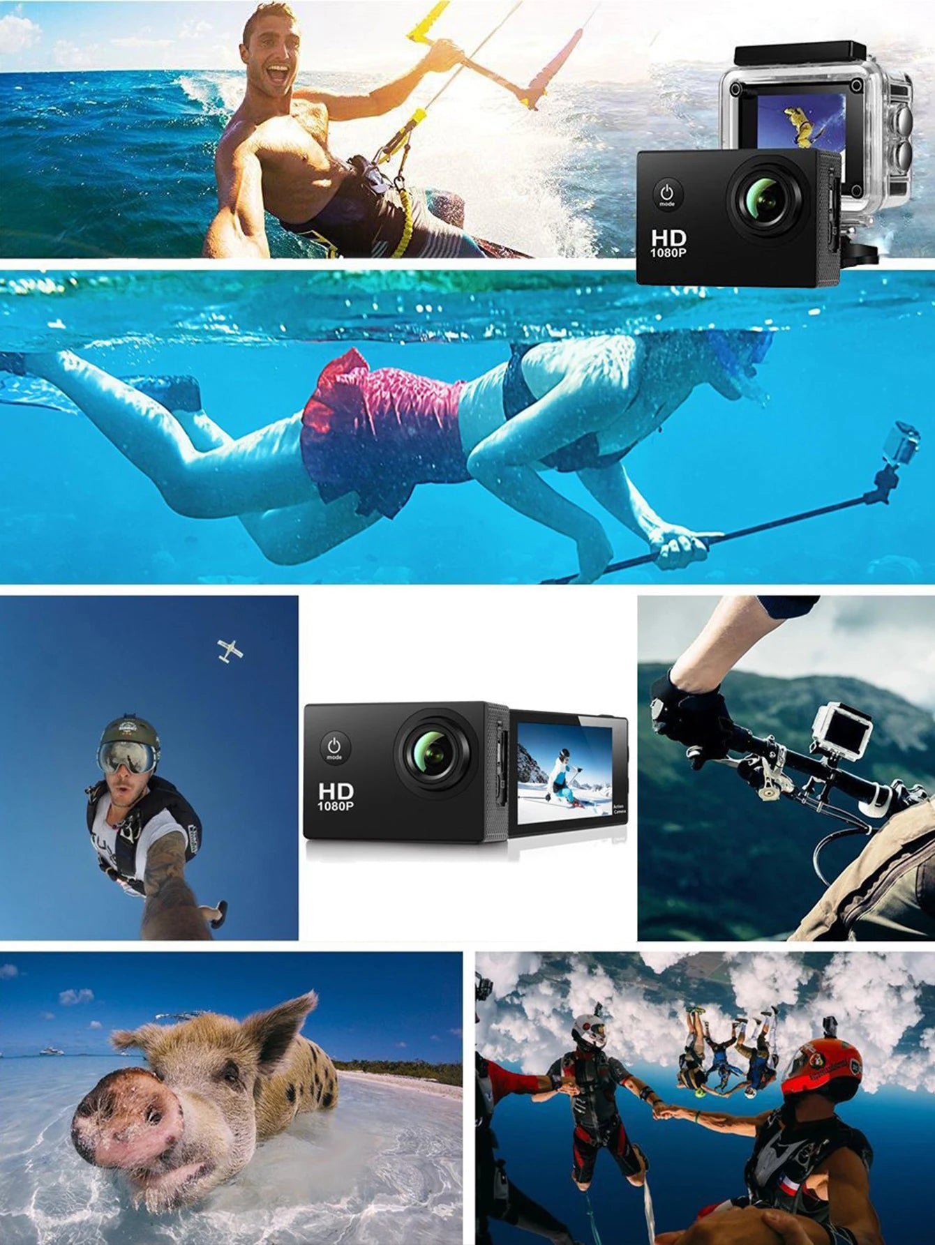 T-WOLF Outdoor Sports Waterproof Camera 1080P HD Mini DV Panoramic 2 Inch Screen Diving Bike Car Recorder for Business