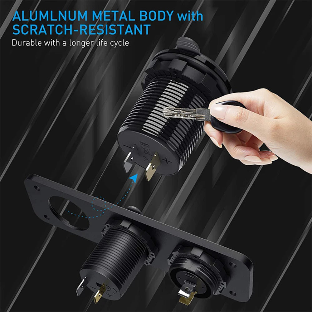 12V Cigarette Lighter Socket 3 in 1 Waterproof Car Dual QC3.0 USB Outlet Panel for RV Marine Boat Power Socket Charger Socket