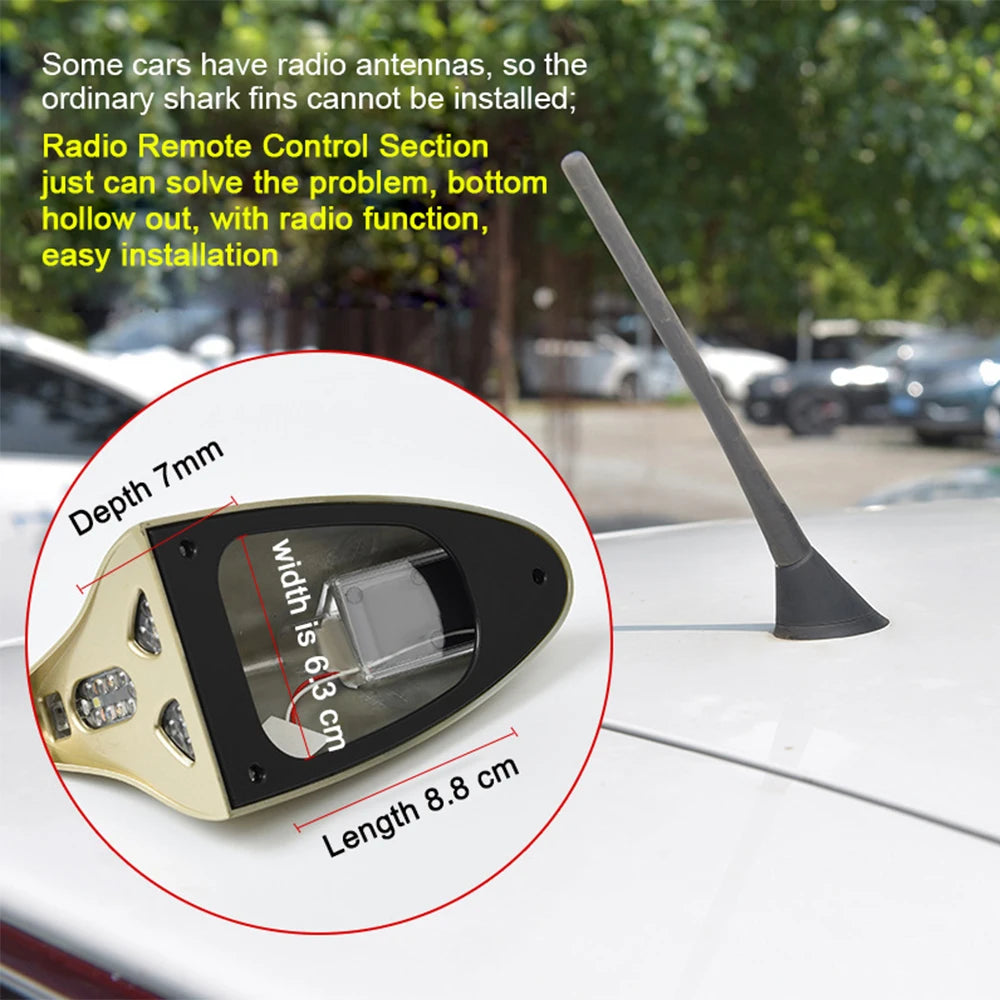 Car Solar LED Anti Collision Light Warning Lights Universal Shark Fin Antenna Light Automobile Modeling Decorating Accessories