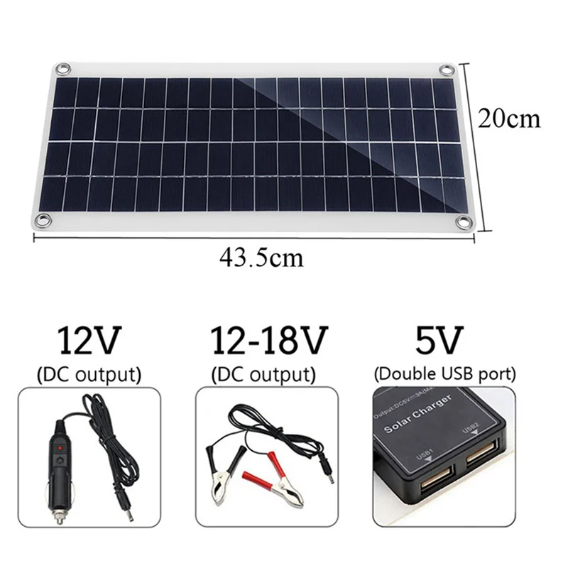 AA81-2X 30W Flexible Solar Panel Solar Cells For Car RV Boat Home Roof Van Camping Solar Battery, 10A Solar Controller Module