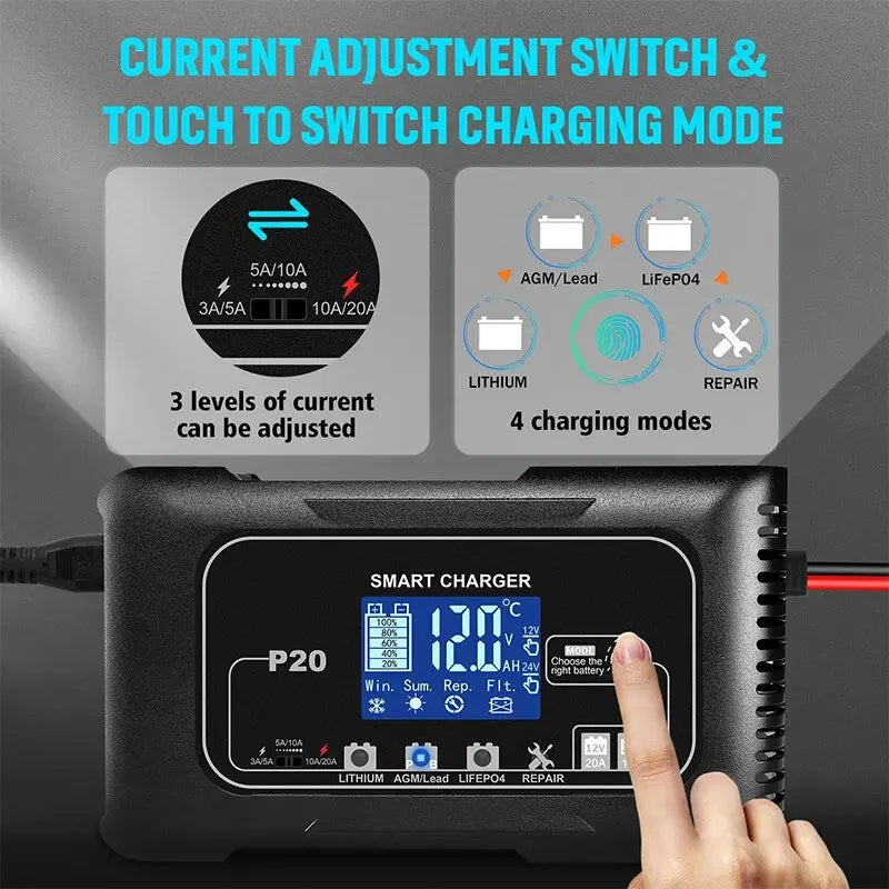 15A/20A Smart Battery Charger for Lead-Acid and Lithium. Batteries