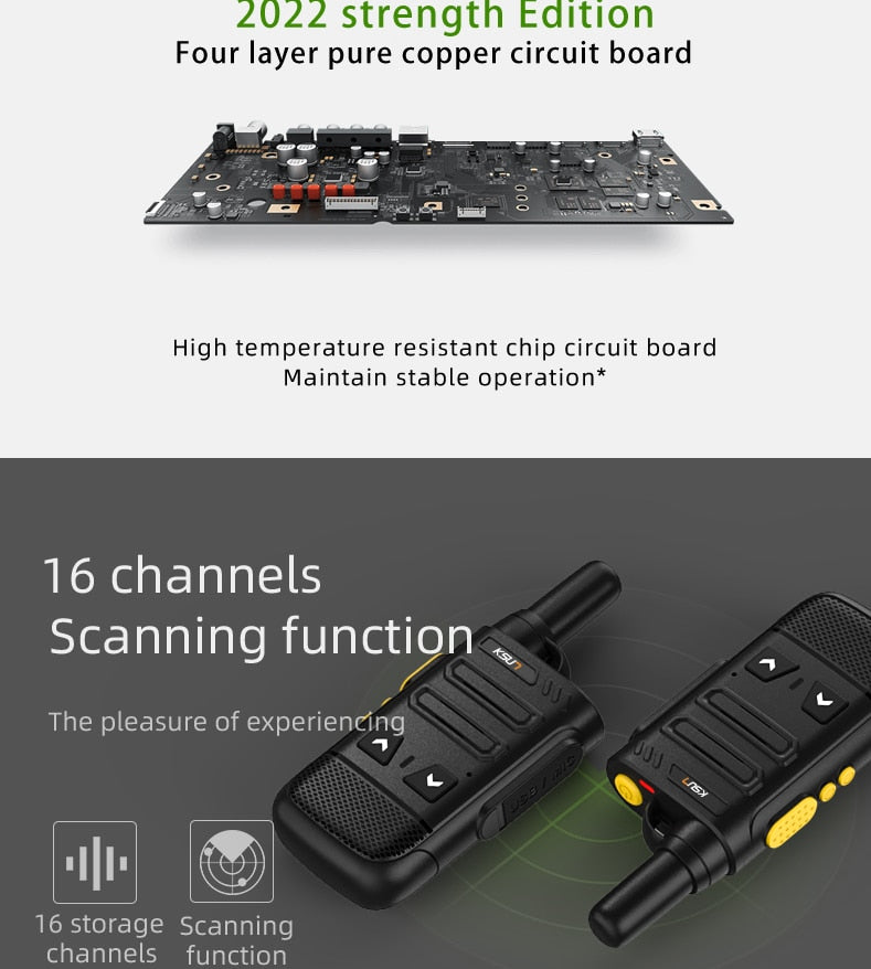 Walkie Talkie Rechargeable Battery Thin Uhf Wireless 16 Channel.