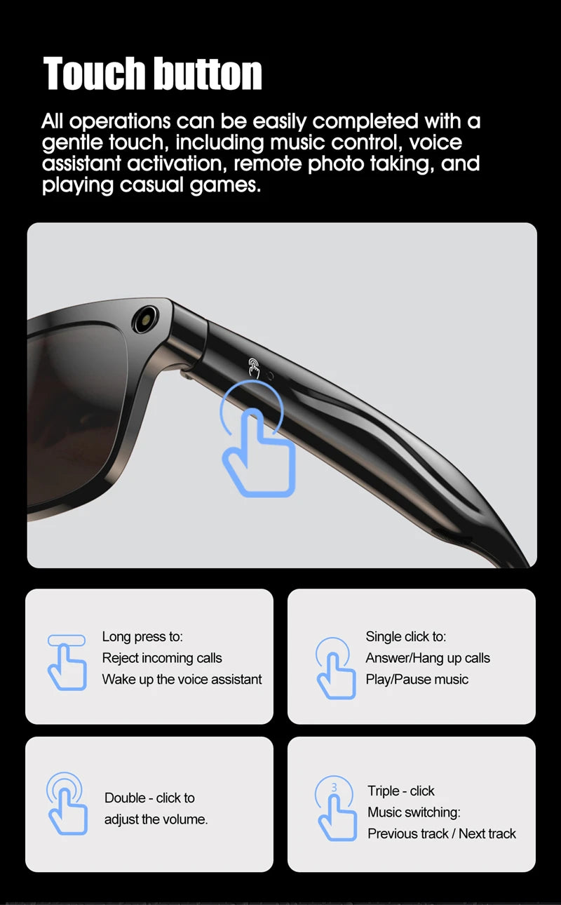 Xiaomi 6k HD Ai Smart Glasses Camera Wearable Mini Camera Bluetooth Call Voice Assistant Control Smart Sports Camera Glasses