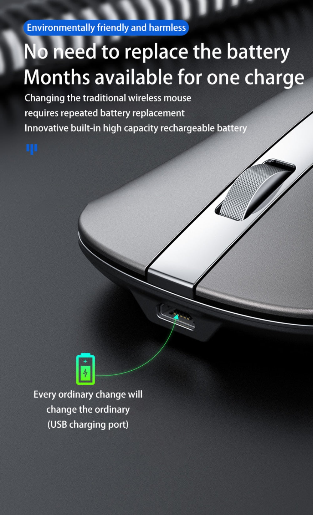 Aluminum Alloy Rechargeable Wireless Mouse For PC Laptop Bluetooth-compatible