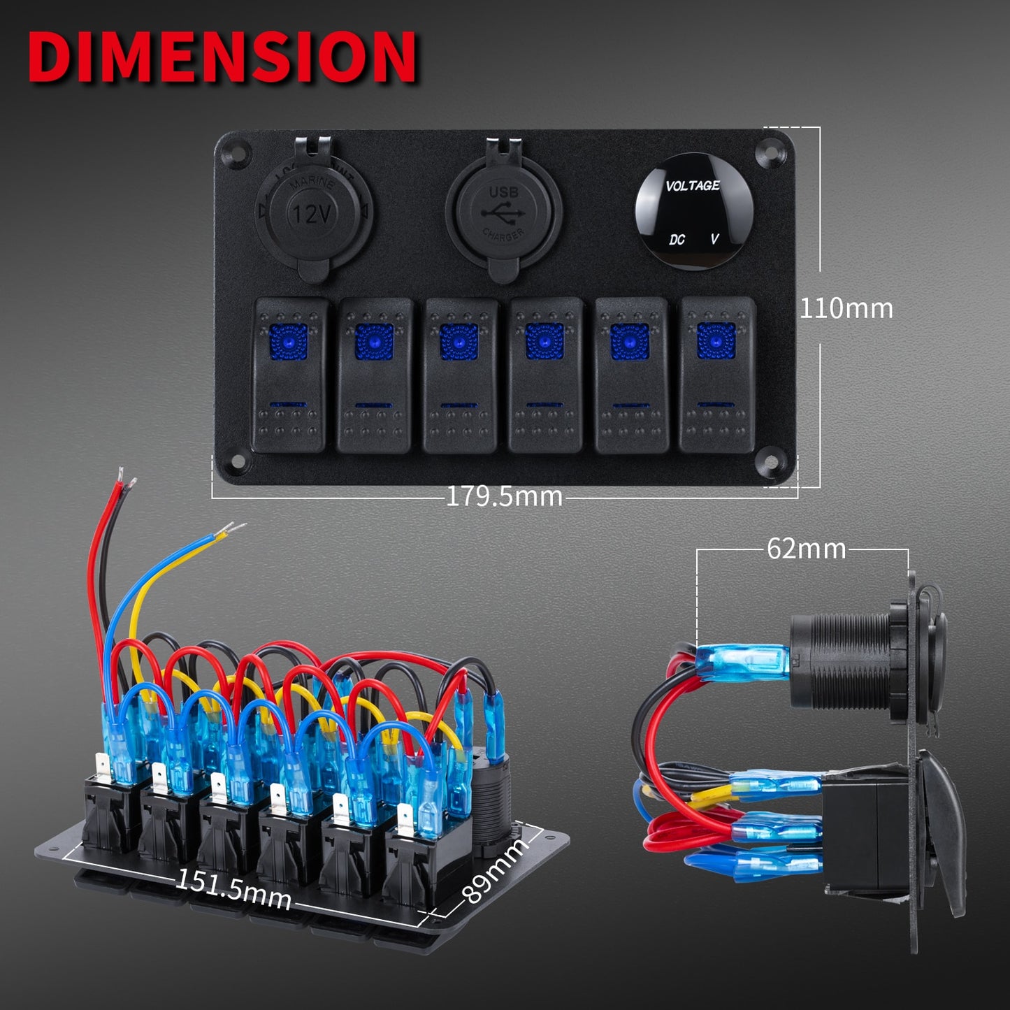 Waterproof Switch Panel, 6 Gang 12Volt Rocker Switch Panel .
