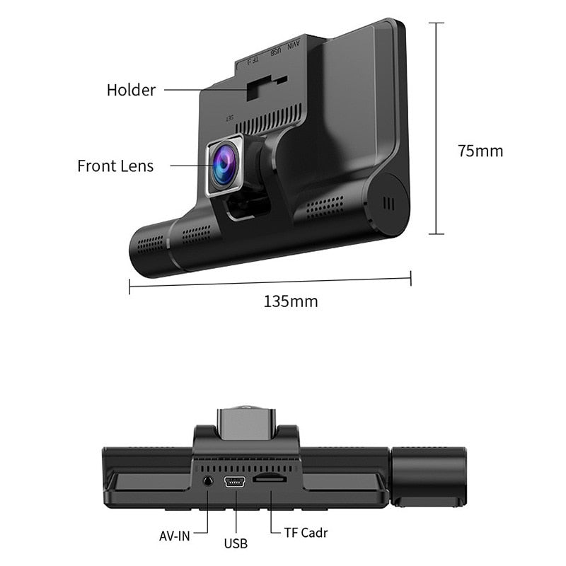Dash Cam for Car 1080P DVR Front and Rear View Night Vision Loop Recording Car Electronics