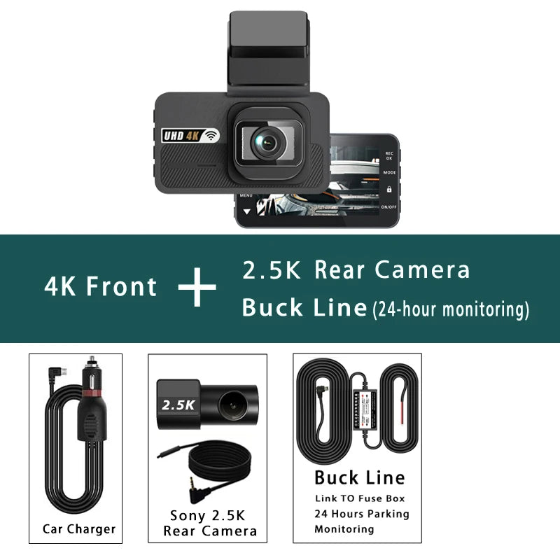 Dash Cam UHD 3840*2160P 4K + 2.5K Dual Lens Car DVR with ADAS 5G WiFi GPS Black Box Video Drive Recorder WDR/HDR Night Vision