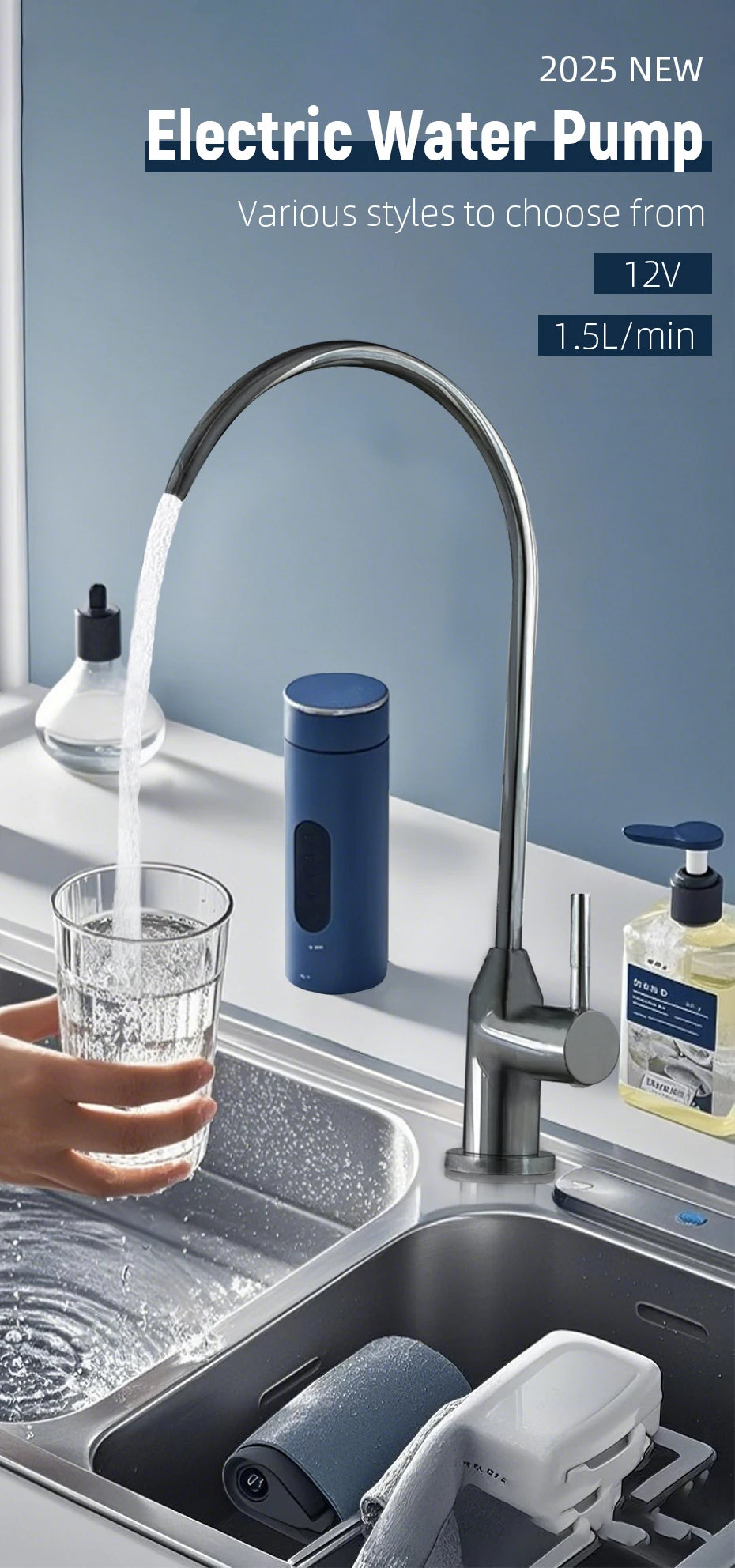 Electric Faucet Water Pump 12V 1.5L/min Faucet Automatic Suction Pump Caravan Electric kitchen Water Pump For kitchen