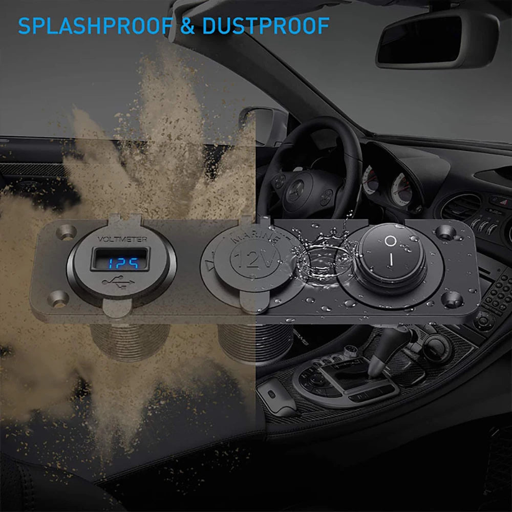 12V Cigarette Lighter Socket 3 in 1 Waterproof Car Dual QC3.0 USB Outlet Panel for RV Marine Boat Power Socket Charger Socket