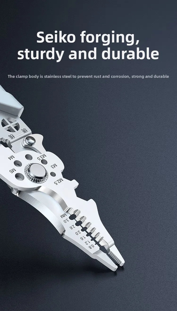 8.5 Inch Multi Functional Industrial Wire Stripper Cutter Crimper Heavy Duty Stainless Steel Electrical Pliers Ergonomic Grip