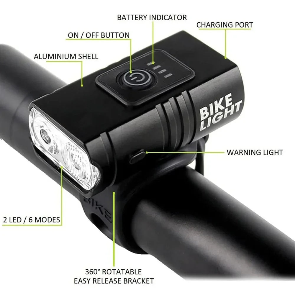 Front Bike Light USB Rechargeable Power Display Bicycle Led Light Waterproof Bicycle Headlight Flashlight Cycling Accessories