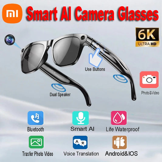 Xiaomi 6k HD Ai Smart Glasses Camera Wearable Mini Camera Bluetooth Call Voice Assistant Control Smart Sports Camera Glasses