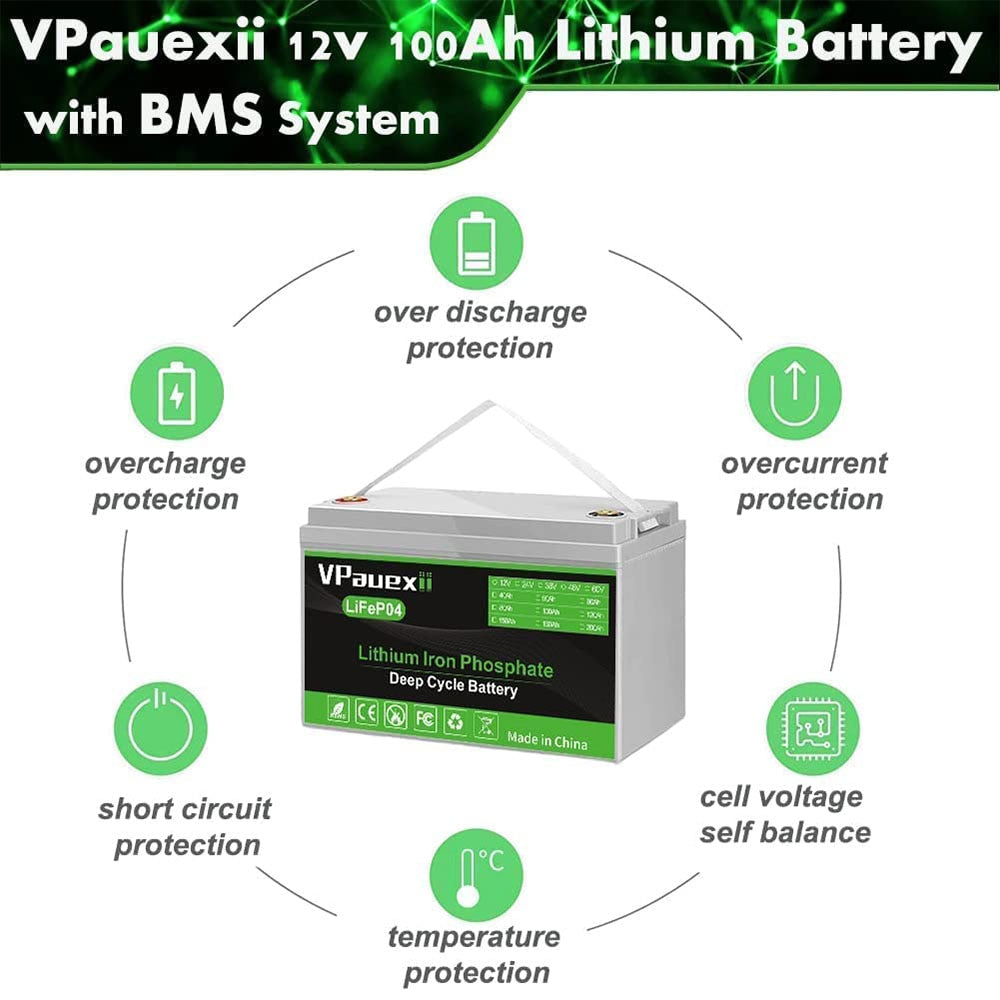VPauexii 12Volt 100 Amp Hour Lithium Iron Phosphate, LiFePO4-Storage Battery.