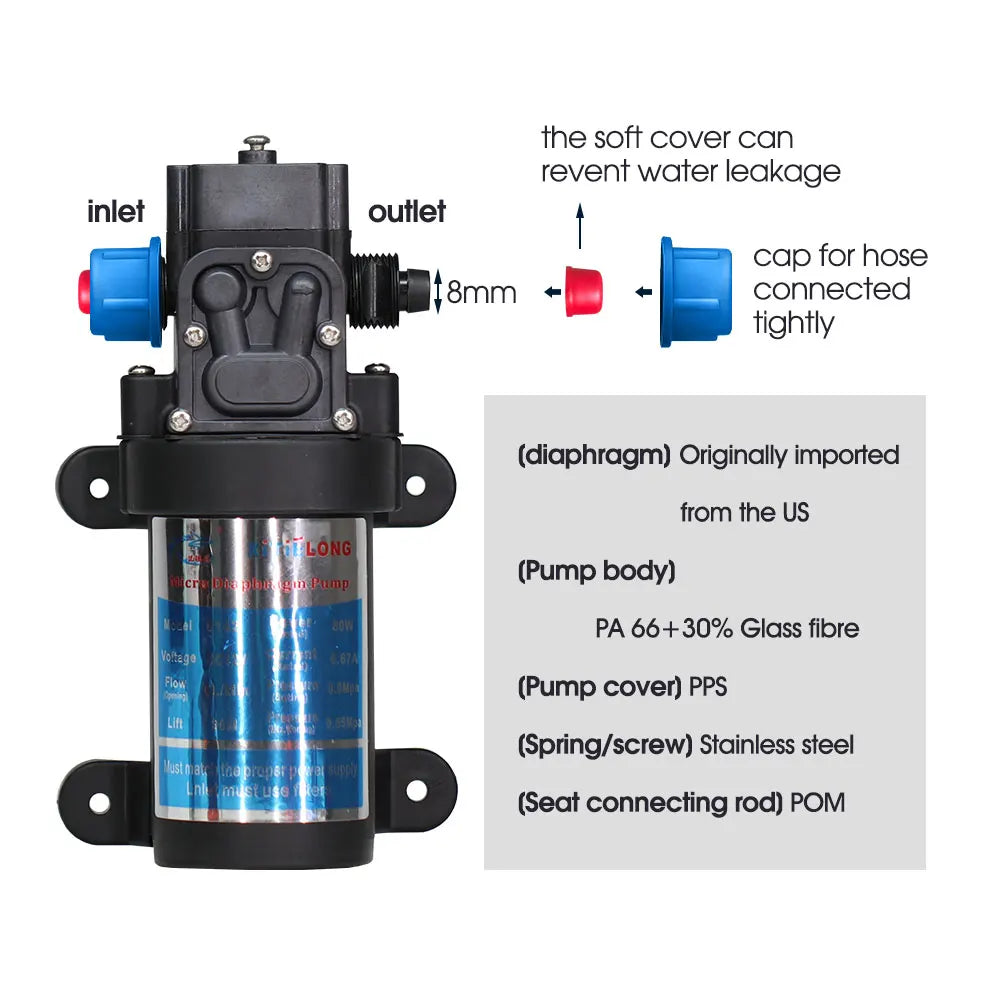45/60/80/100W 110-240V Self-priming Pressurize Diaphragm Pump for Watering Car Washing Garden Plants Spray Irrigation Power Pump