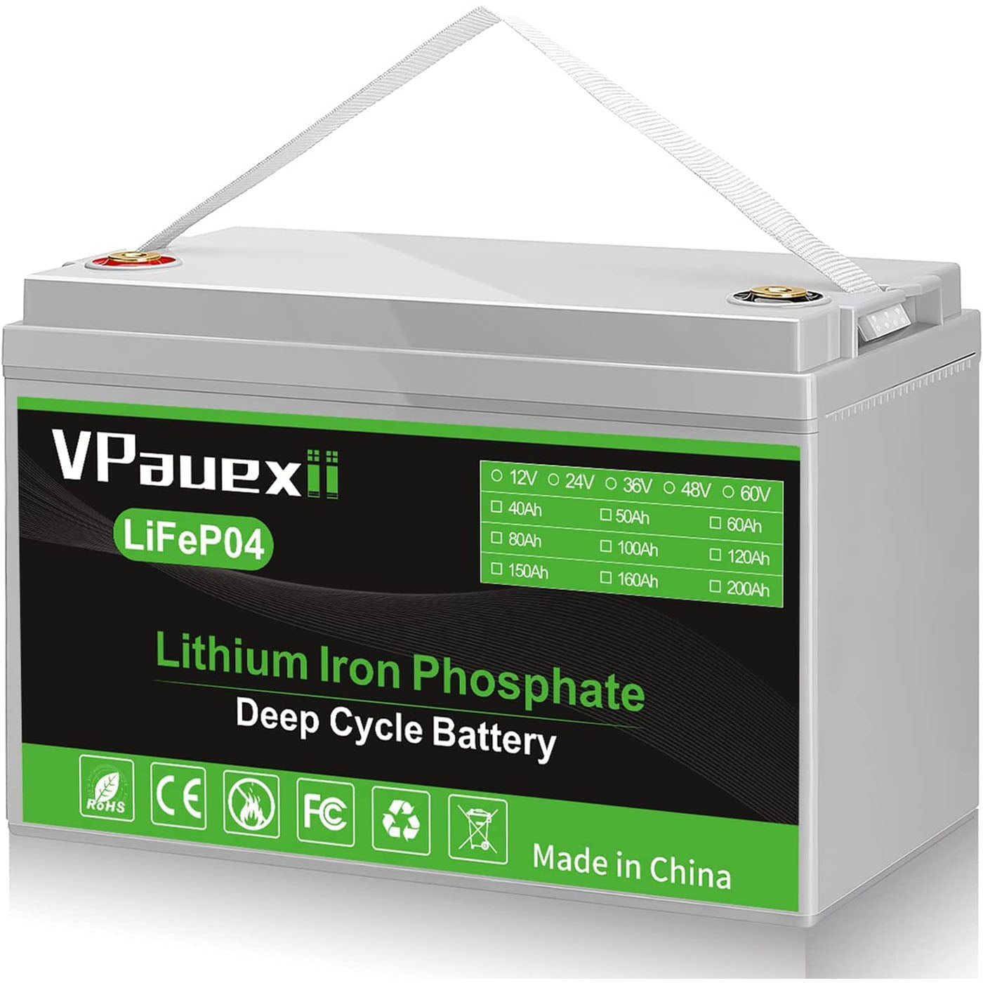 VPauexii 12Volt 100 Amp Hour Lithium Iron Phosphate, LiFePO4-Storage Battery.
