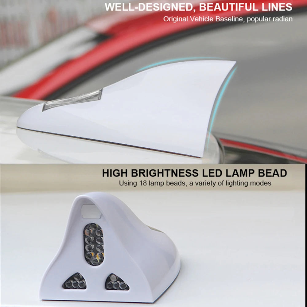 Car Solar LED Anti Collision Light Warning Lights Universal Shark Fin Antenna Light Automobile Modeling Decorating Accessories