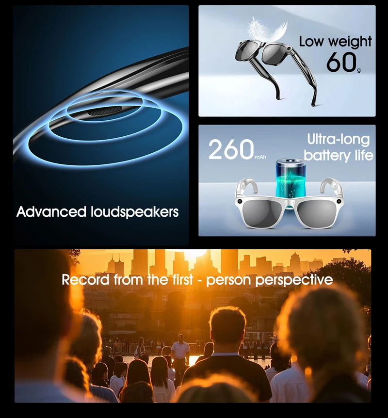 Xiaomi 6k HD Ai Smart Glasses Camera Wearable Mini Camera Bluetooth Call Voice Assistant Control Smart Sports Camera Glasses