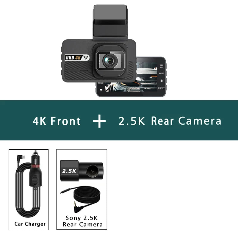 Dash Cam UHD 3840*2160P 4K + 2.5K Dual Lens Car DVR with ADAS 5G WiFi GPS Black Box Video Drive Recorder WDR/HDR Night Vision