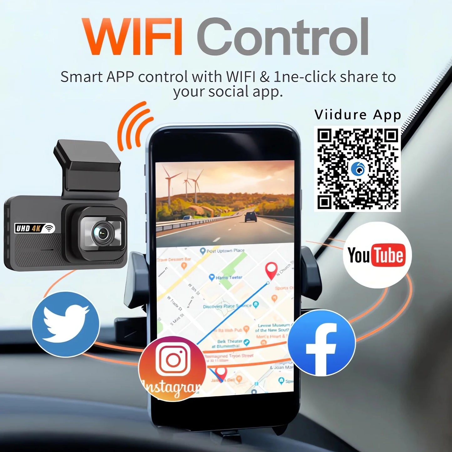 Dash Cam UHD 3840*2160P 4K + 2.5K Dual Lens Car DVR with ADAS 5G WiFi GPS Black Box Video Drive Recorder WDR/HDR Night Vision