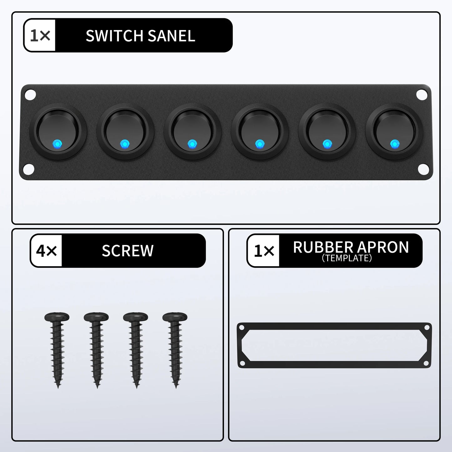 DaierTek 6 Gang Switch Panel 12V Rocker Toggle Switch Panel
12 VDC 20A 3 Pin SPST On-Off Switch for RV Car Truck Marine.