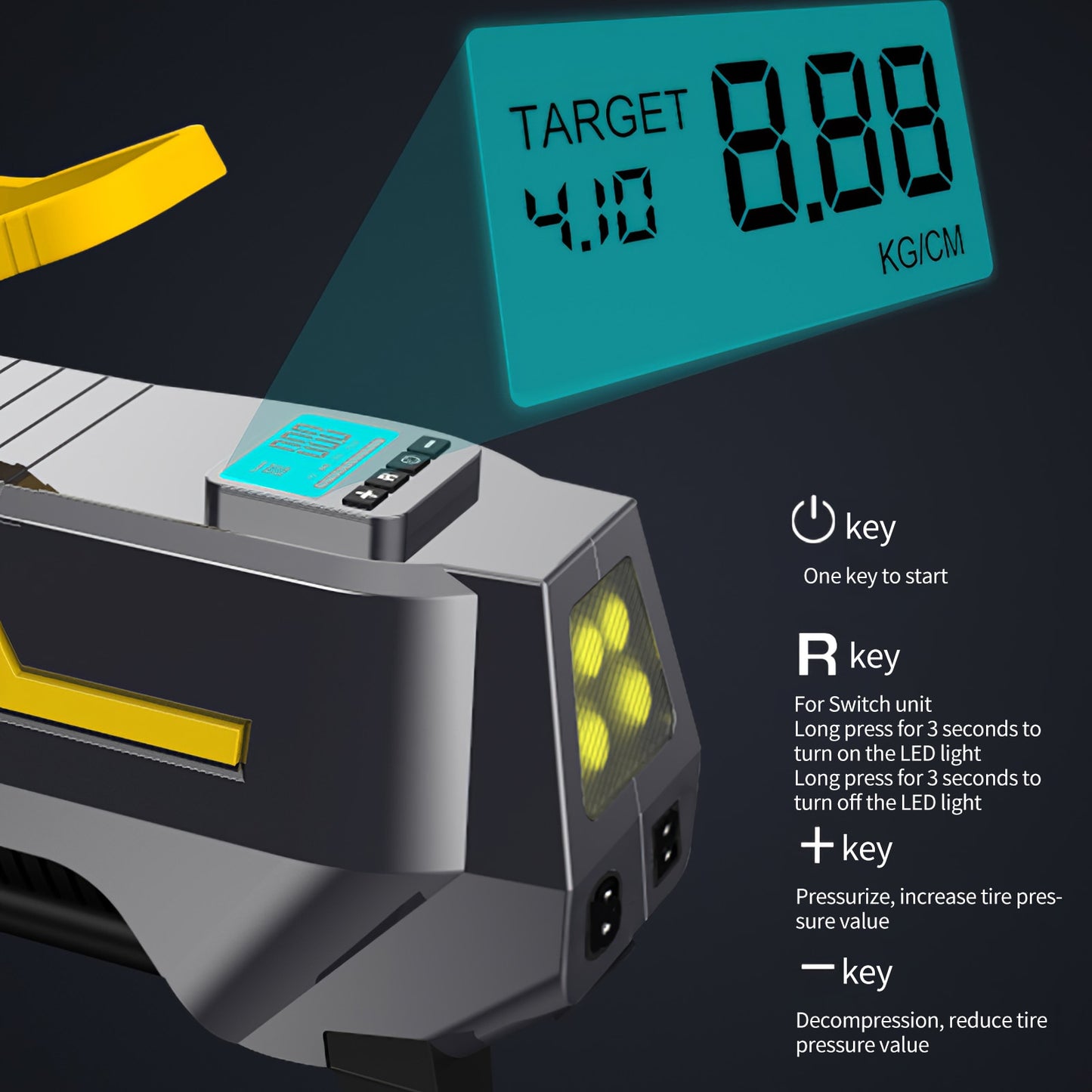 Car Tire Inflator Air Compressor Dual Power 110V-230V AC/DC 12V Digital Portable Electric Air Pump