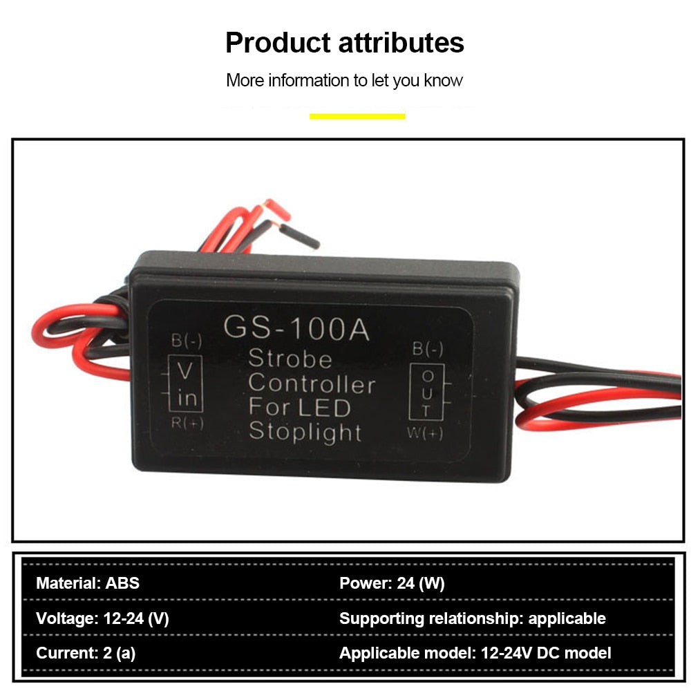 Brake Light Controller Flash Module for cars and motorcycles, GS-100A Strobe Controller Flasher Module for Car LED Brake Stop Light Lamp 12Volt