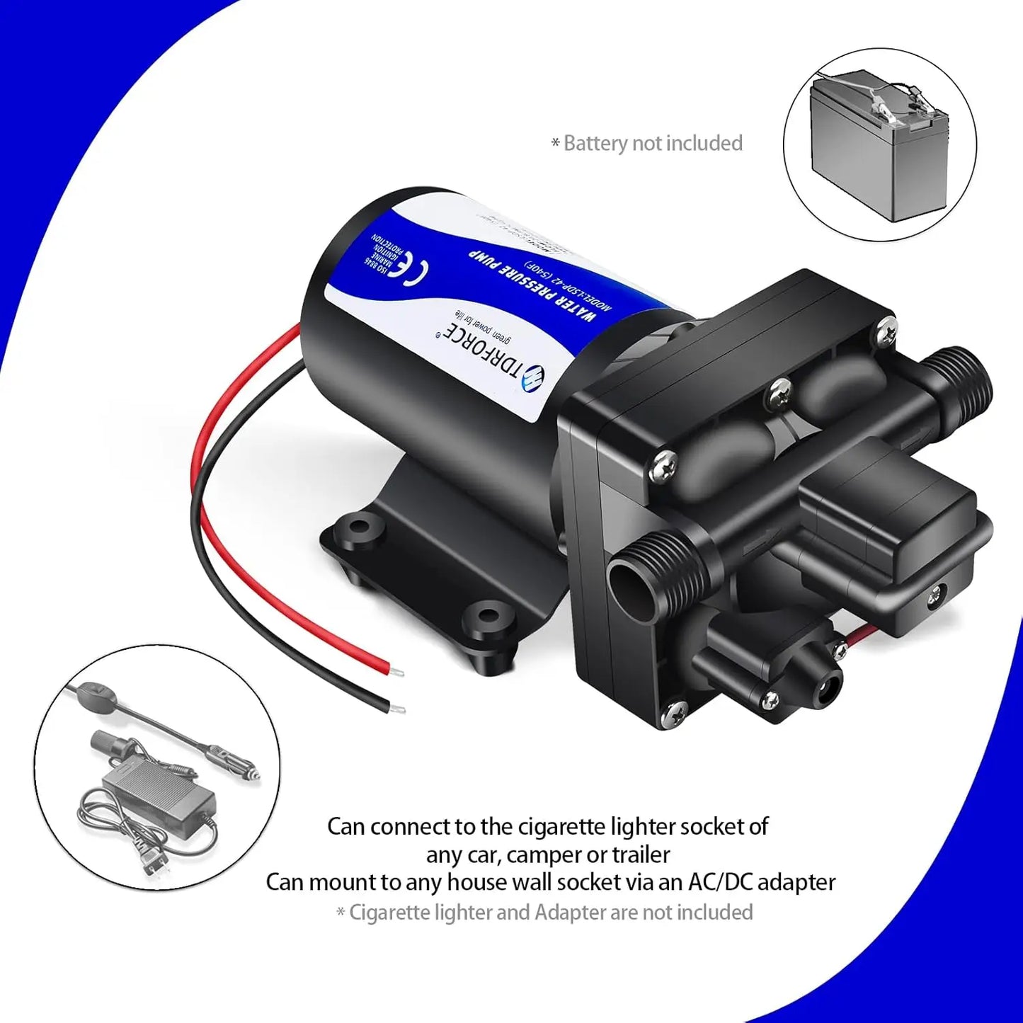 12V DC RV Fresh Water Pump 5 GPM Pressure Increase Booster 70 PSI Transfer Pump Self Priming on Demand Water Diaphragm Pump
