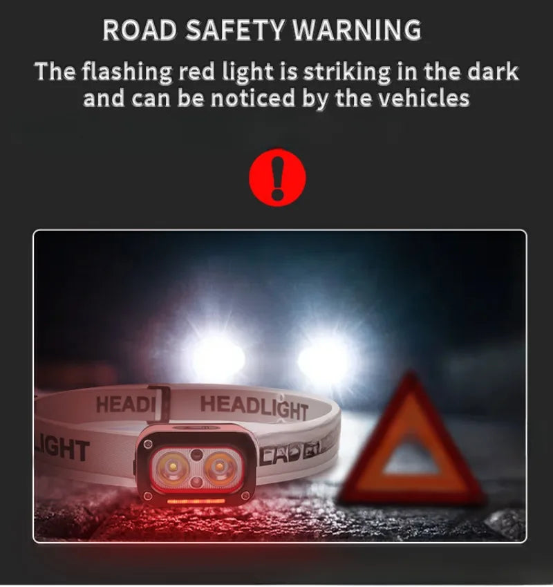 Black ABS Plastic LED Headlight 700mAh USB Rechargeable 3 Light Sources Outdoor Night Run Cycling Headlamp with Intelligent Sensing
