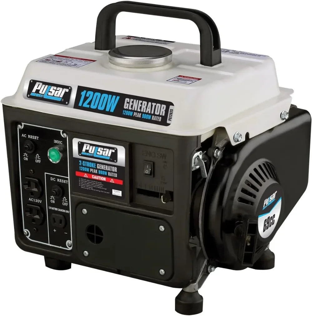 Gas-Powered Portable Generator, 1200 Watts PG1202SA Black/White, Carrying Handle,